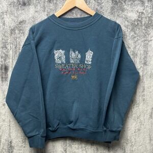 Sweater Shop Vintage UK Logo Mens Small 90s Embroidered Spellout Sweatshirt